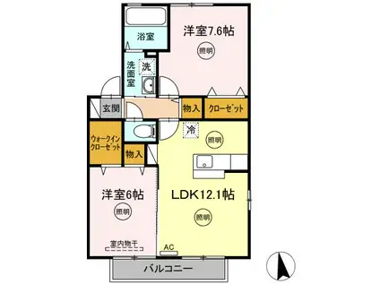サンパティークC(2LDK/2階)の間取り写真
