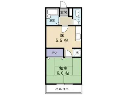 オークス学園町(1DK/2階)の間取り写真