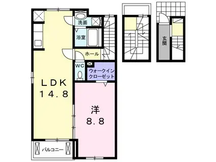 熊本市電上熊本線 段山町駅 徒歩6分 3階建 築11年(1LDK/3階)の間取り写真