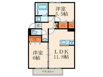プレジールナカノB棟(2LDK/2階)の間取り写真