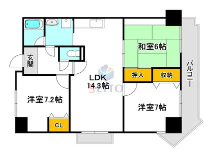 プランドール桃山(3LDK/1階)の間取り写真