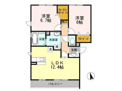 フェリーチェ湘南I(2LDK/3階)の間取り写真