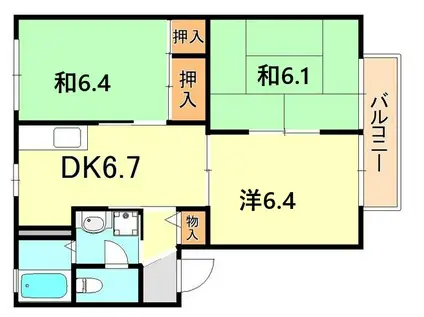 サンシャイン呉地 A棟(3DK/2階)の間取り写真