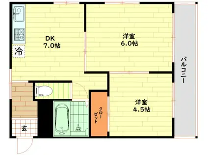 メロディハイム善積(2DK/3階)の間取り写真