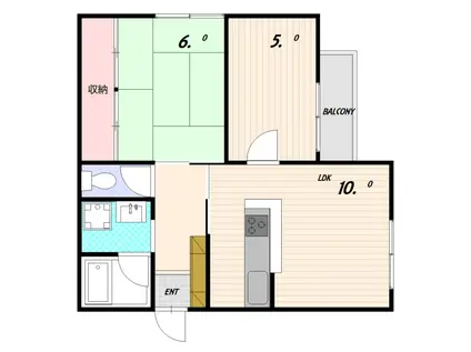 グリーンハイツ妙法寺 B棟(2LDK/2階)の間取り写真