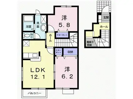 グラスランドレジデンスF(2LDK/2階)の間取り写真