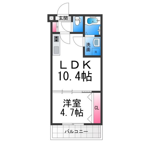 TKアンバーコート浜寺III(1LDK/2階)の間取り写真