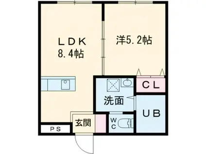 リュヌ・ド・ミエル(1LDK/2階)の間取り写真