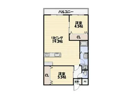 総建みどりハイム(2LDK/8階)の間取り写真