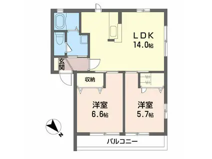 シャーメゾン南川 B棟(2LDK/2階)の間取り写真