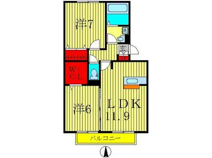 ルシェリア(2LDK/1階)の間取り写真