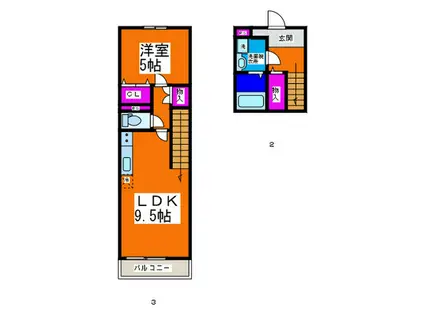 カーサ・ブルビノ(1LDK/2階)の間取り写真