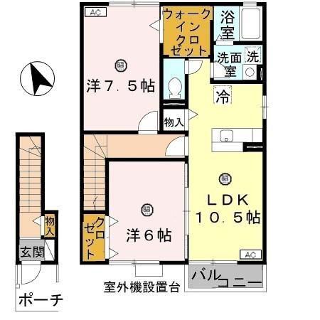 カーサモニカA棟(2LDK/2階)の間取り写真