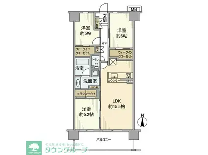 ファインシティ武蔵野富士見(3LDK/2階)の間取り写真