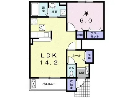 サニービレッジ菊川(1LDK/1階)の間取り写真