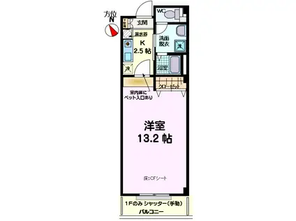 ヴェル・アンジュ 1匹可(1K/1階)の間取り写真