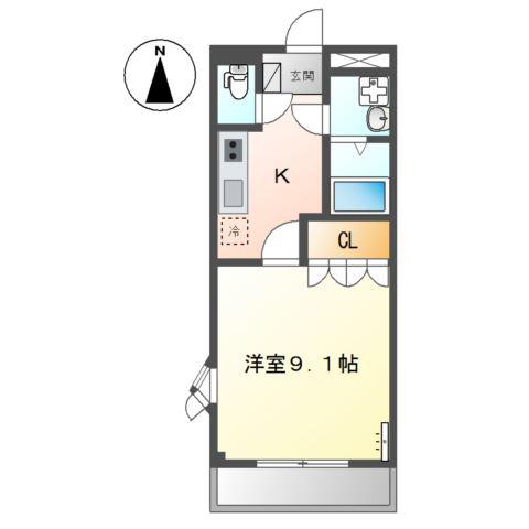 グラン・アムール壱番館(1K/2階)の間取り写真