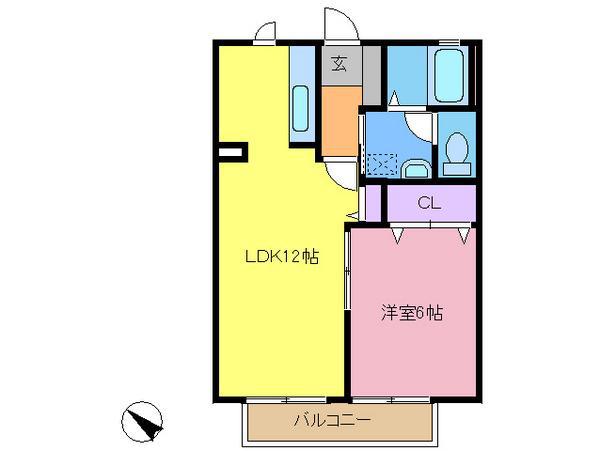 ドミールツカサC(1LDK/2階)の間取り写真