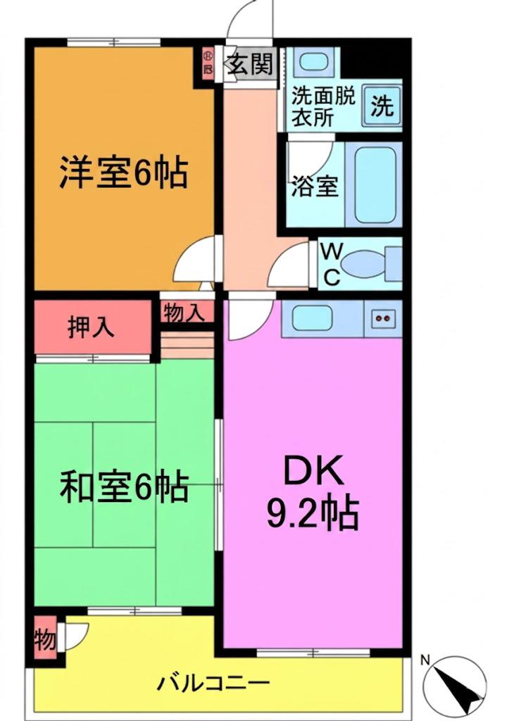 アミュゼ壱番館(2DK/2階)の間取り写真