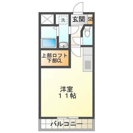 ウッドベルスクエアA棟(ワンルーム/1階)の間取り写真