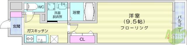 ロージェ泉中央(1K/1階)の間取り写真