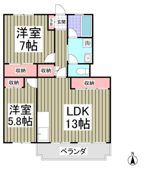 美原コーポタウンD棟(2LDK/4階)の間取り写真