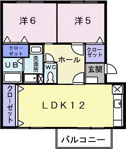 パークヒルズA(2LDK/2階)の間取り写真