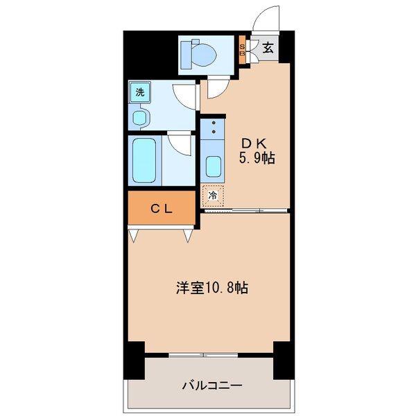 ウエストパーク支倉(1DK/8階)の間取り写真