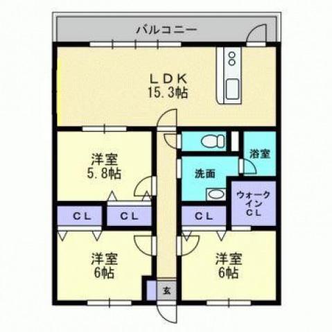 エリヴェール道後(3LDK/2階)の間取り写真