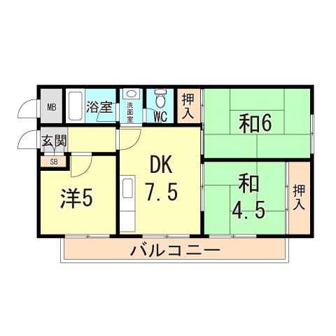 大一マンション(3DK/3階)の間取り写真