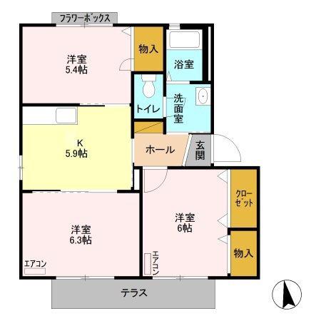 ディアコート(3K/1階)の間取り写真