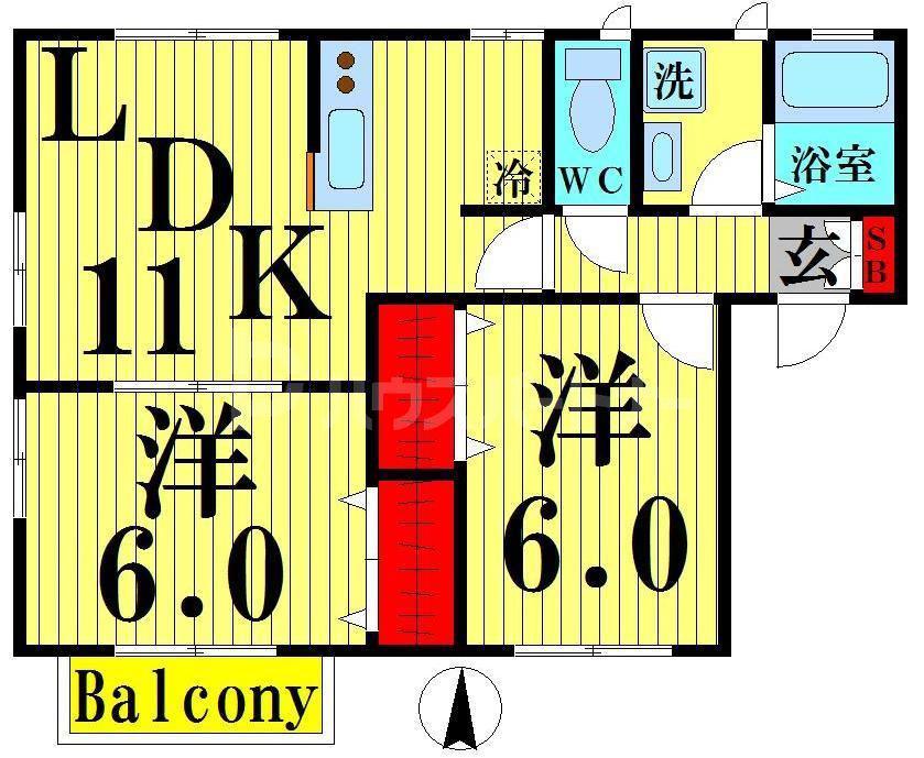 メンバーズタウン島根B棟(2LDK/1階)の間取り写真