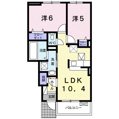 シンフォニー土器(2LDK/1階)の間取り写真