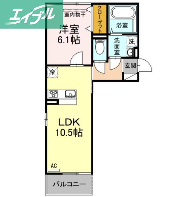 アスターエイト A棟(1LDK/2階)の間取り写真