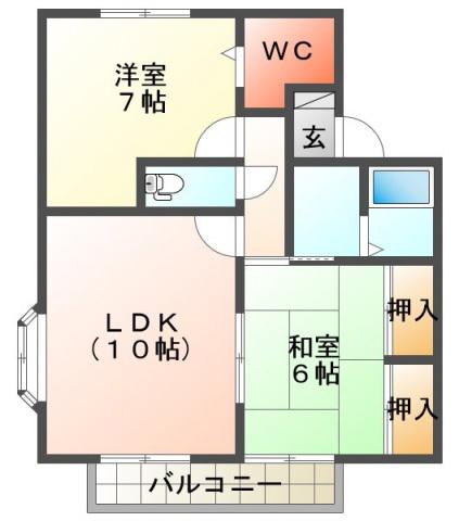 エーデルハイムB(2LDK/1階)の間取り写真