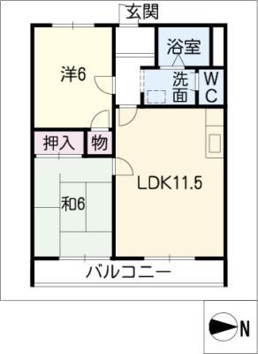 ハピネス千代11(2LDK/1階)の間取り写真