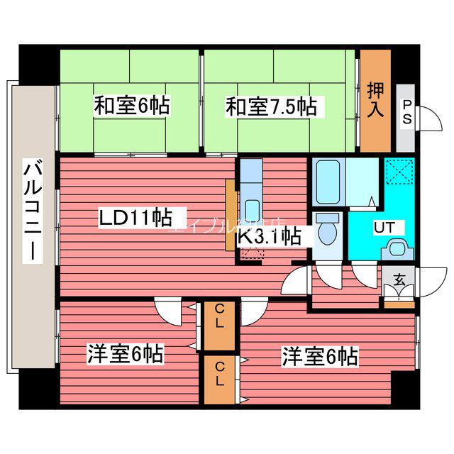 イースト平岸(4LDK/10階)の間取り写真