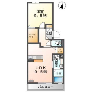 ウィルコート小郡給領町 C棟(1LDK/1階)の間取り写真