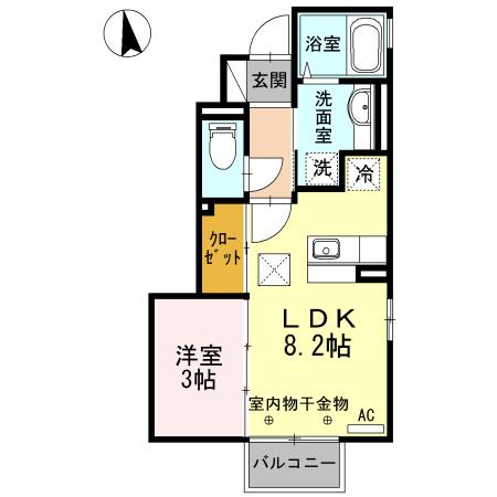 クレシア高木町(1LDK/1階)の間取り写真