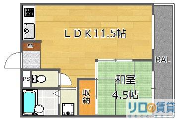 エクセレント上新サンウィング(1LDK/1階)の間取り写真