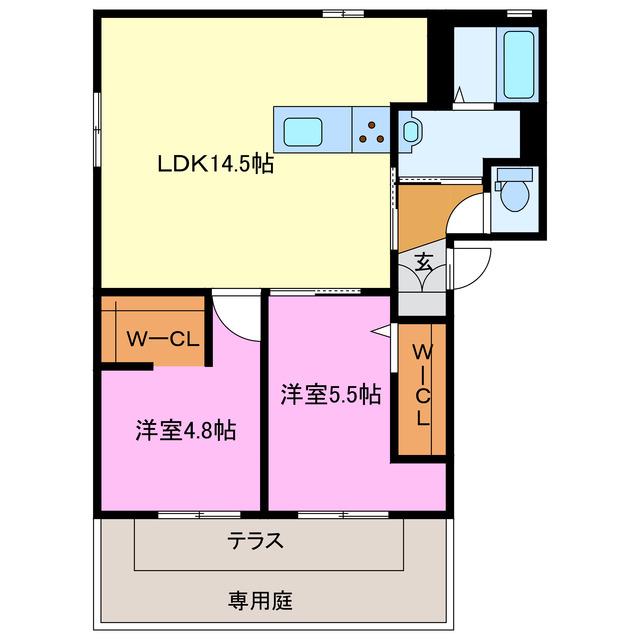 シティフィールド(2LDK/1階)の間取り写真