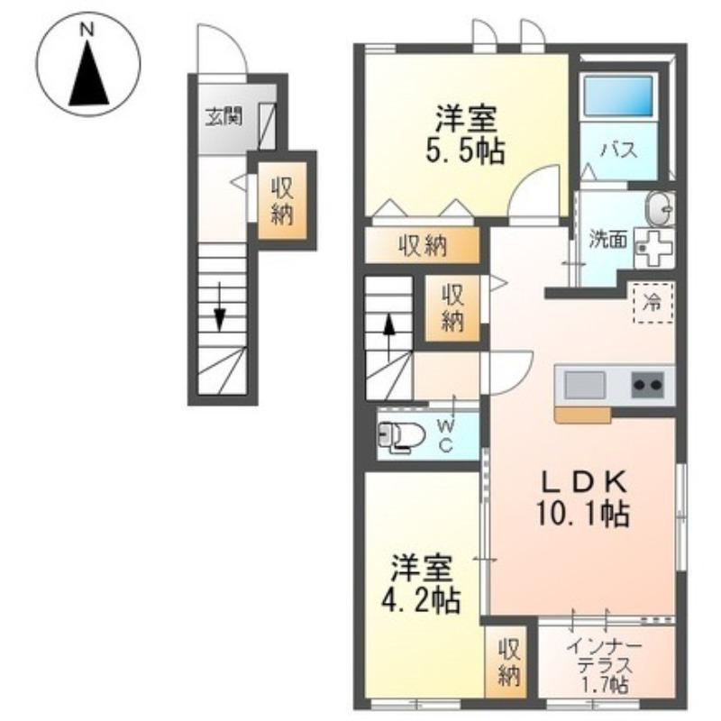 ヴァーチュアス II(2LDK/2階)の間取り写真