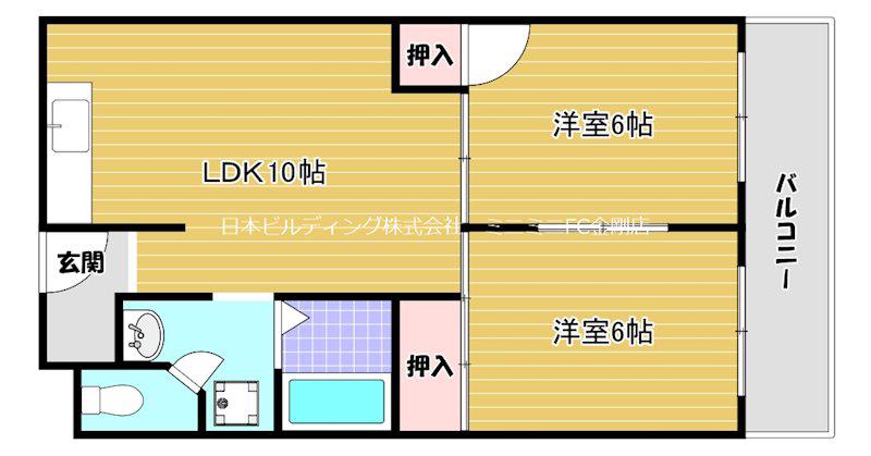 滝谷ユタカハイツ(2LDK/2階)の間取り写真
