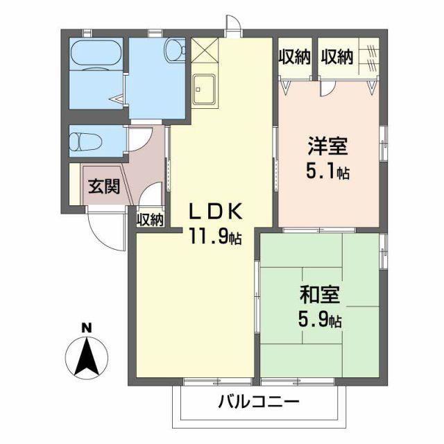 エスポワール今泉 B(2LDK/2階)の間取り写真