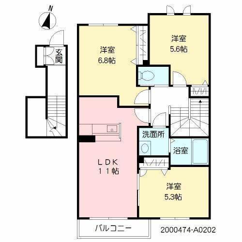 フローラルスター(3LDK/2階)の間取り写真