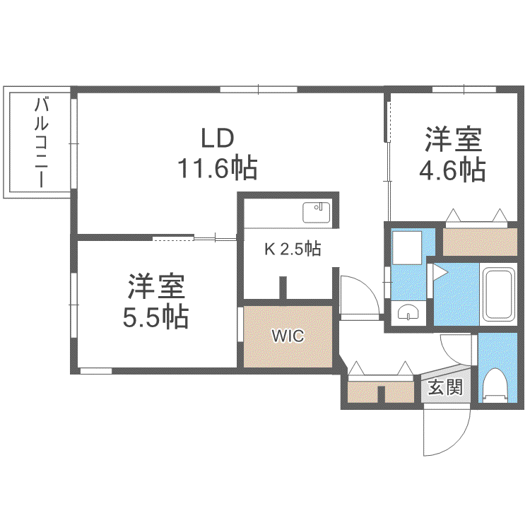 エアフォルク学園前(2LDK/3階)の間取り写真