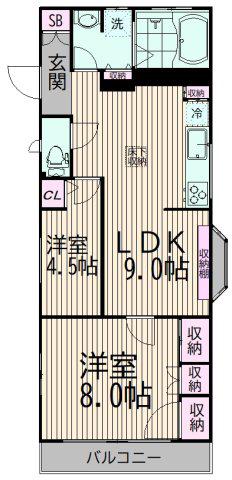 仲池上2丁目メゾン(2LDK/1階)の間取り写真