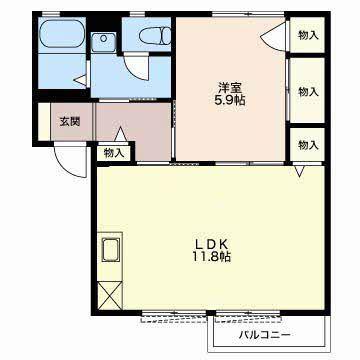 アンダンテC(1LDK/2階)の間取り写真