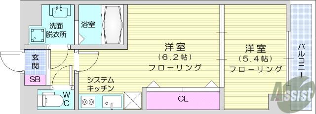 しゃとれ東勝山(1DK/5階)の間取り写真