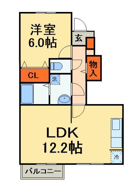 アニメート・ベル・ウッド(1LDK/1階)の間取り写真